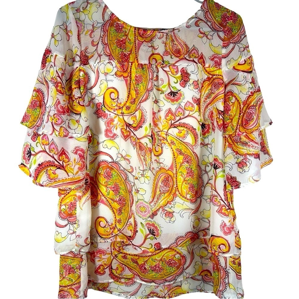 Valerie Stevens Paisley Bright colored Blouse with flowing sleeves Size small